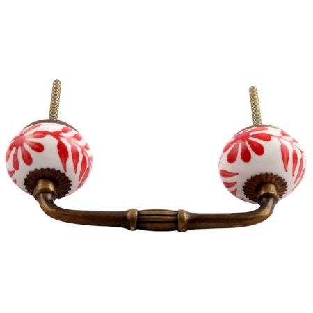 Red Leaf Floral Ceramic Bridge Handle